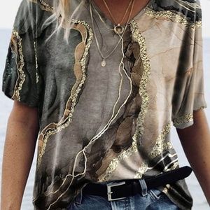 Marble V-neck T-shirt black tan size L NWT